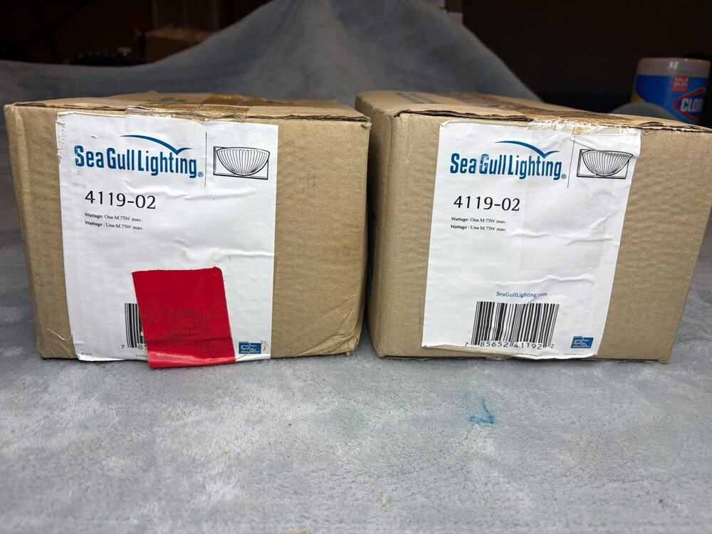 Pair 2 New Sea Gull Lighting 4119-02 Polished Brass Wall Sconce Ribbed Acrylic